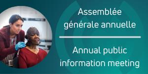 Researcher with a patient annual public information meeting