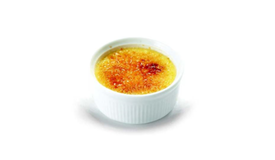 Crème brûlée in a white bowl