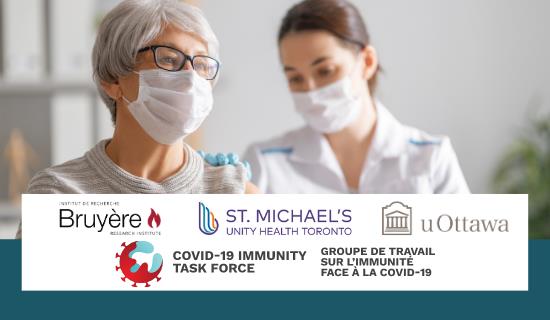 Bruyere Research Institute, St. Michael's Unity Health Toronto, uOttawa, COVID-19 Immunity Task Force logos