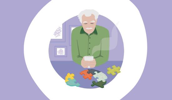 illustration of older man with puzzle pieces
