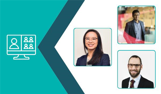 Webinar icon with headshots of Dr. Kumanan Wilson, Amy Hsu, PhD, and Dr. Doug Manuel