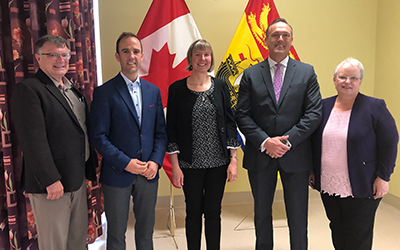 Lisa Sheehy, physiotherapist and PhD, with Hon. Dorothy Shephard (Minister of Social Development, New Brunswick) and Matt DeCourcey (MP, Fredericton) at the launch of the second project in the Healthy Seniors Pilot Project initiative.