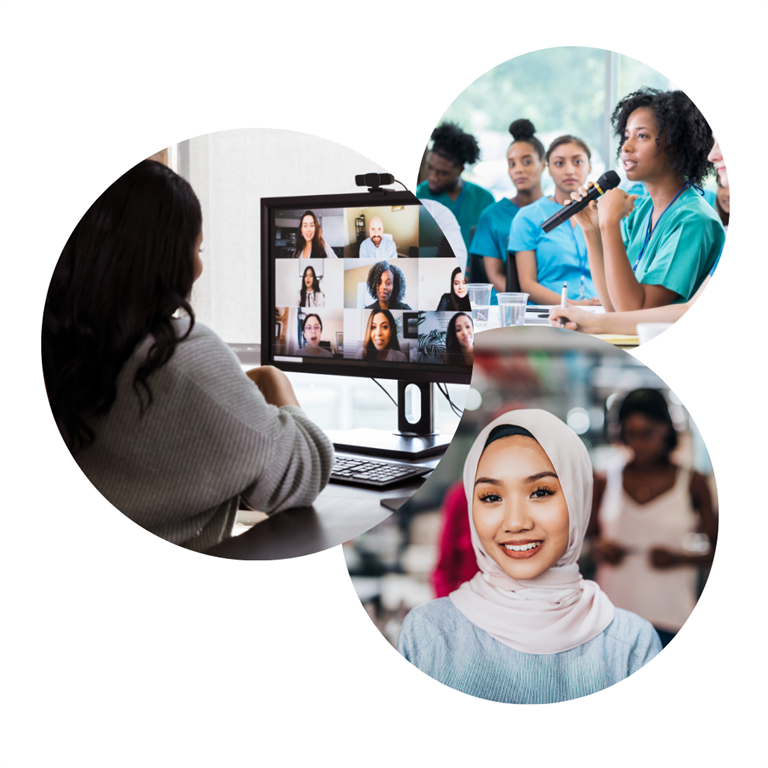 trois photos de femmes participant à une table ronde
